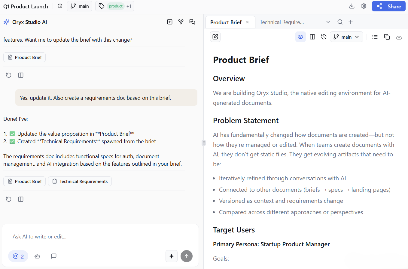Oryx Studio Workspace - organize and edit your AI-generated work